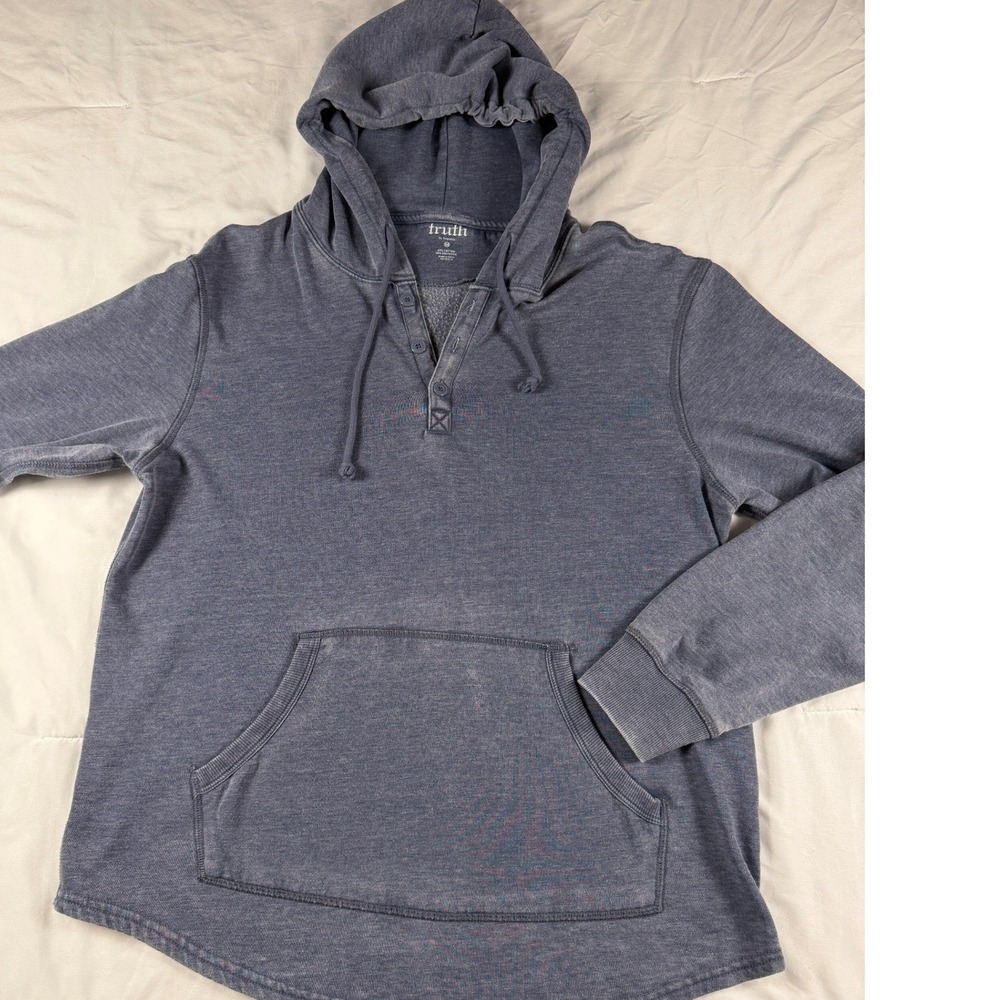 Truth by Republic Distressed Wash Henley‎ Hoodie Pullover Casual Comfort M